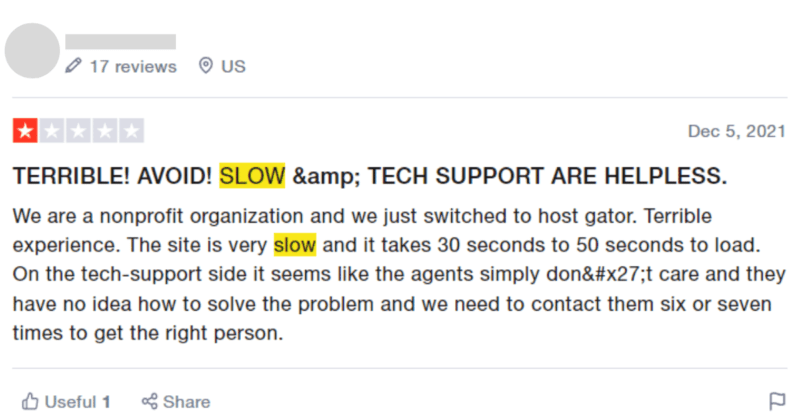 Customer review explains that HostGator sucks because of their slow website performance.