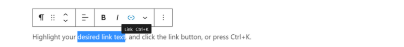 WordPress link icon button in the Gutenberg editor.